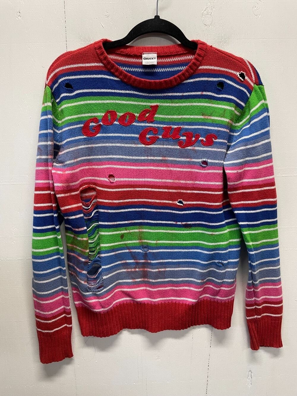 Chucky Good Guys Costume Striped Ripped Sweater Size Small Halloween Horror
